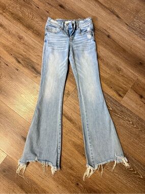 Flying Monkey Light Blue Flare Jeans with Frayed Hem